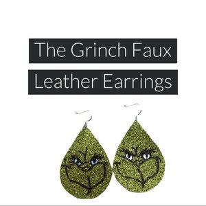 The Grinch Faux Leather Earrings Hand Painted